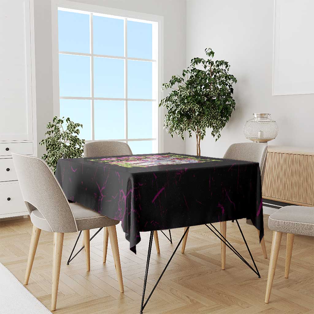 Daki Demon Slayer Theme Tablecloth with Obi Sash Design and Neon Pink Green Graphic Elements - The Mazicc