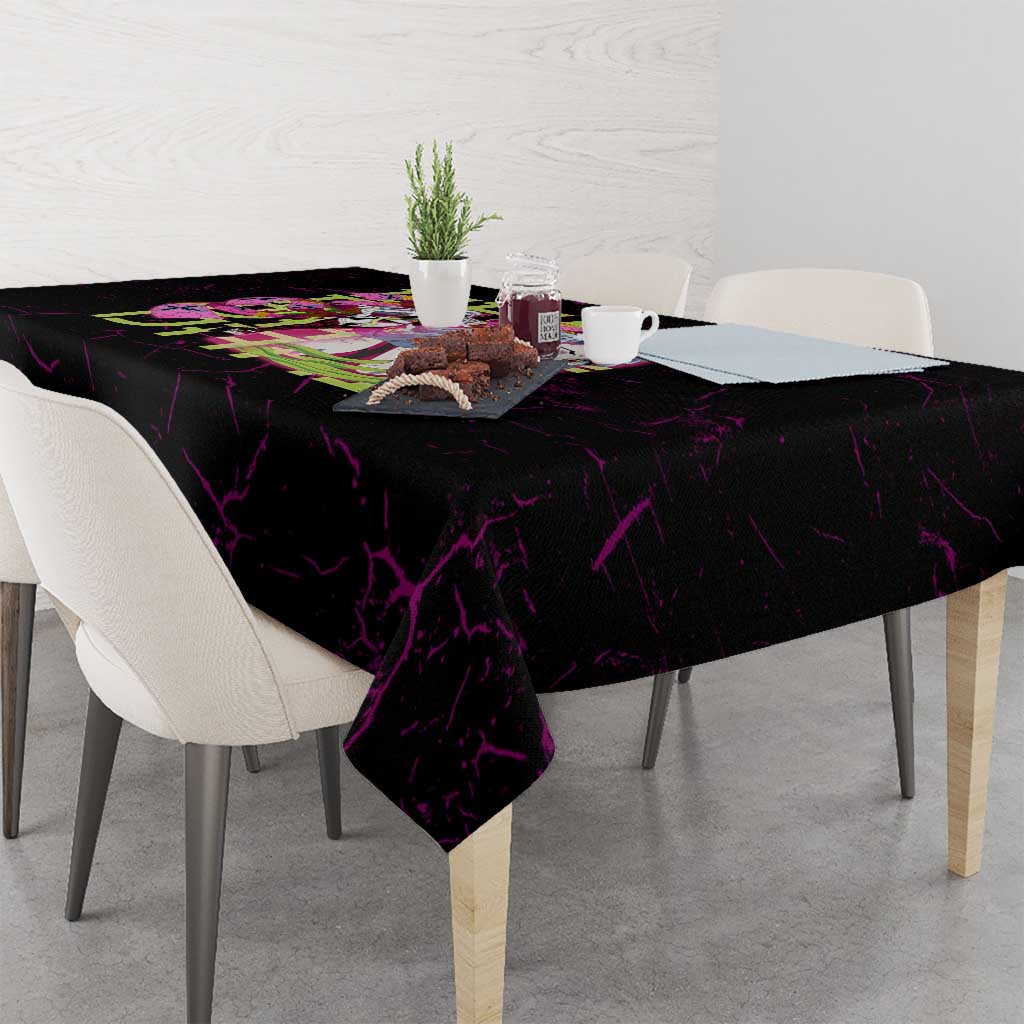 Daki Demon Slayer Theme Tablecloth with Obi Sash Design and Neon Pink Green Graphic Elements - The Mazicc