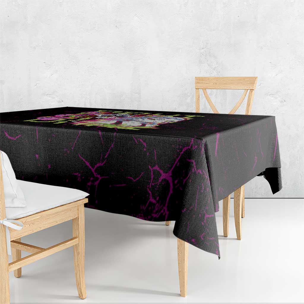 Daki Demon Slayer Theme Tablecloth with Obi Sash Design and Neon Pink Green Graphic Elements - The Mazicc