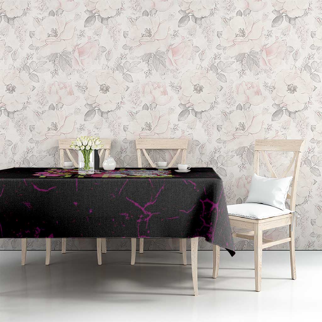 Daki Demon Slayer Theme Tablecloth with Obi Sash Design and Neon Pink Green Graphic Elements - The Mazicc