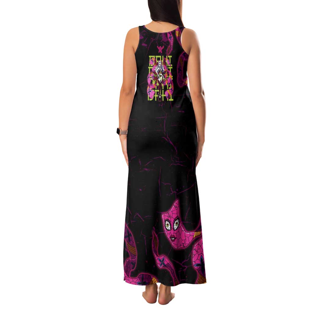 Daki Demon Slayer Theme Tank Maxi Dress with Obi Sash Design and Neon Pink Green Graphic Elements - The Mazicc