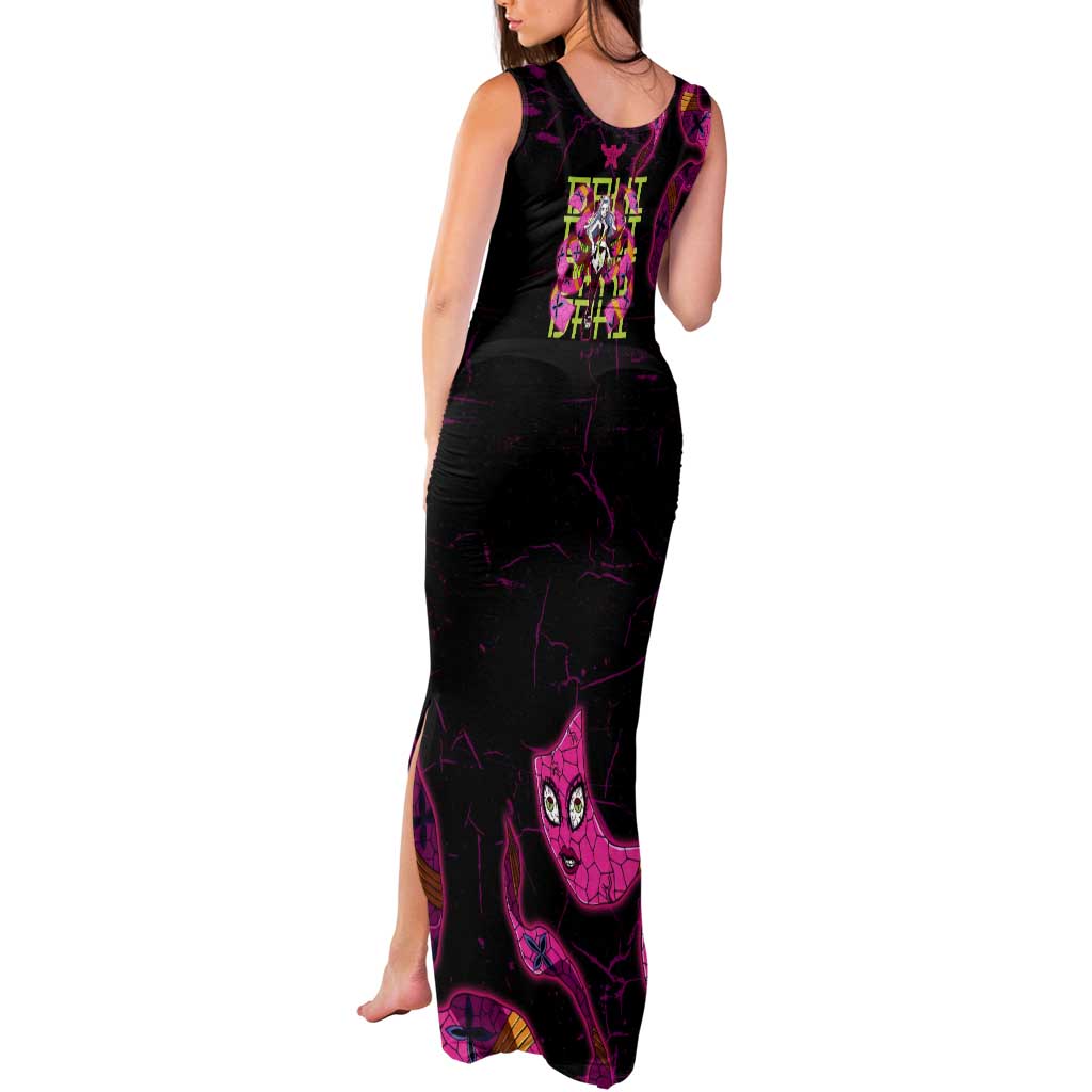 Daki Demon Slayer Theme Tank Maxi Dress with Obi Sash Design and Neon Pink Green Graphic Elements - The Mazicc