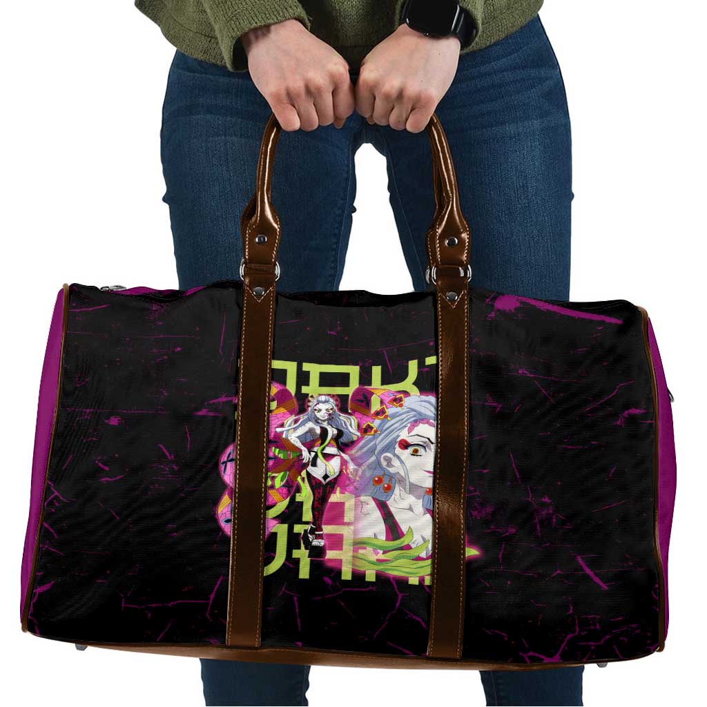 Daki Demon Slayer Theme Travel Bag with Obi Sash Design and Neon Pink Green Graphic Elements - The Mazicc