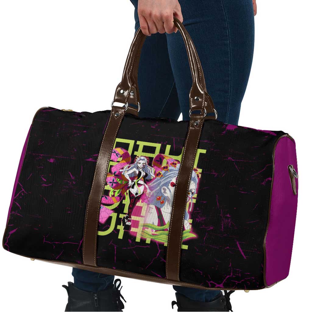 Daki Demon Slayer Theme Travel Bag with Obi Sash Design and Neon Pink Green Graphic Elements - The Mazicc