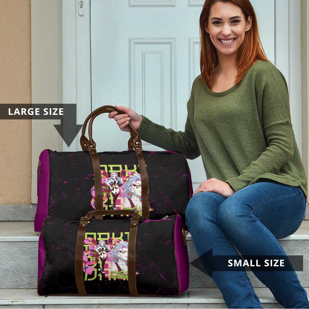 Daki Demon Slayer Theme Travel Bag with Obi Sash Design and Neon Pink Green Graphic Elements - The Mazicc