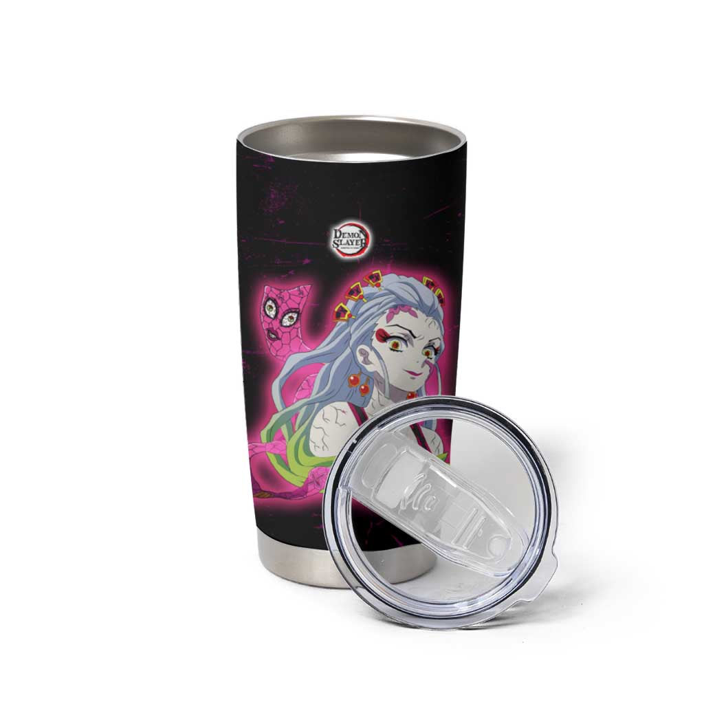 Daki Demon Slayer Theme Tumbler Cup with Obi Sash Design and Neon Pink Green Graphic Elements - The Mazicc