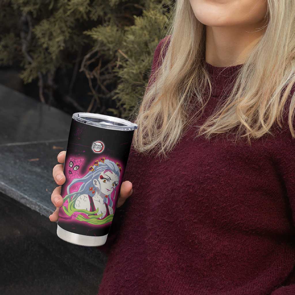 Daki Demon Slayer Theme Tumbler Cup with Obi Sash Design and Neon Pink Green Graphic Elements - The Mazicc
