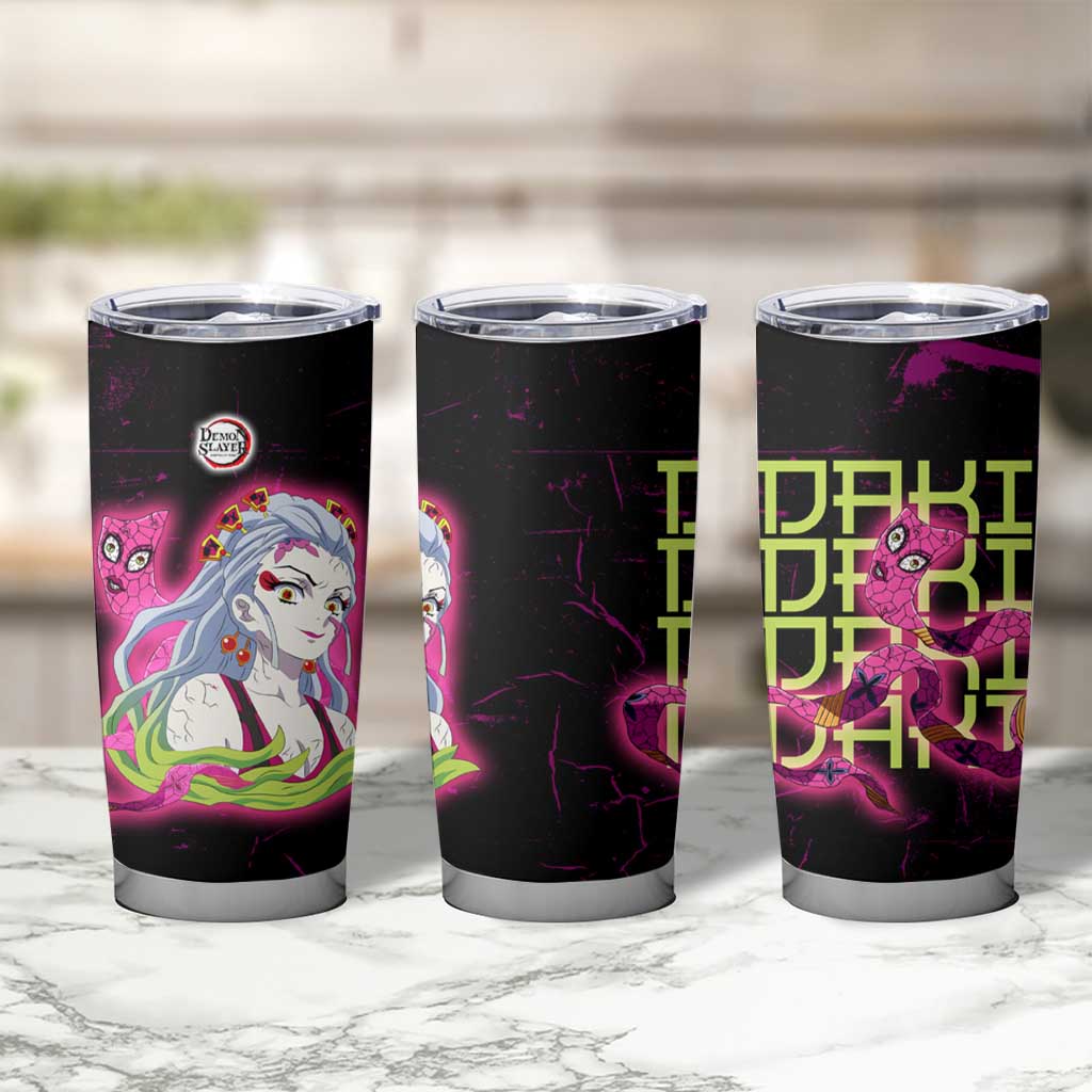 Daki Demon Slayer Theme Tumbler Cup with Obi Sash Design and Neon Pink Green Graphic Elements - The Mazicc