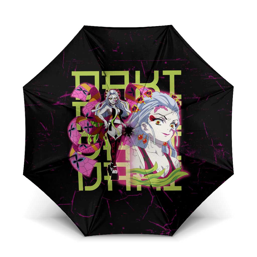 Daki Demon Slayer Theme Umbrella with Obi Sash Design and Neon Pink Green Graphic Elements - The Mazicc