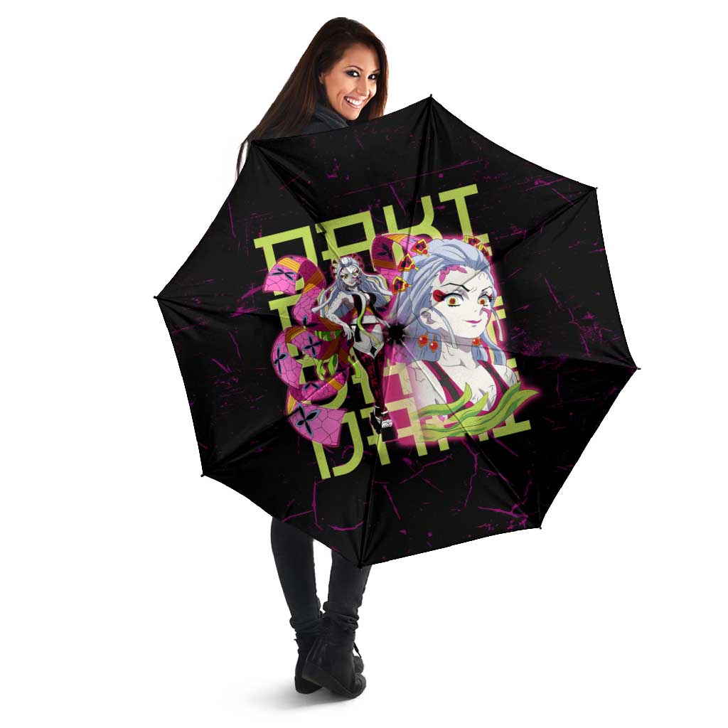 Daki Demon Slayer Theme Umbrella with Obi Sash Design and Neon Pink Green Graphic Elements - The Mazicc