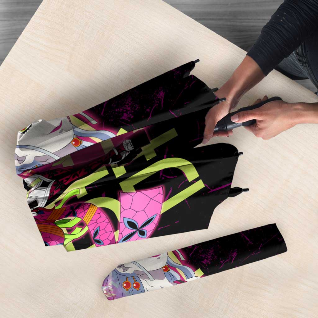 Daki Demon Slayer Theme Umbrella with Obi Sash Design and Neon Pink Green Graphic Elements - The Mazicc