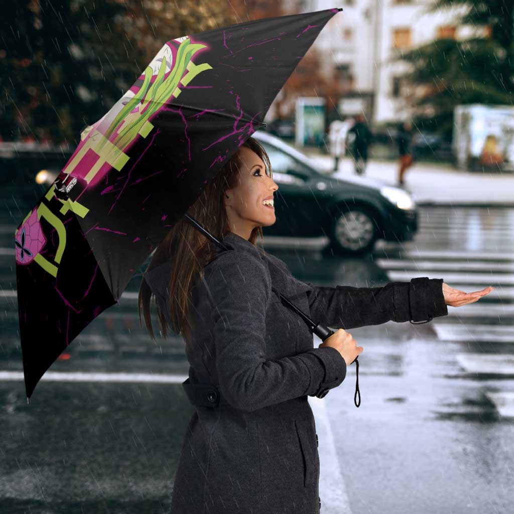 Daki Demon Slayer Theme Umbrella with Obi Sash Design and Neon Pink Green Graphic Elements - The Mazicc