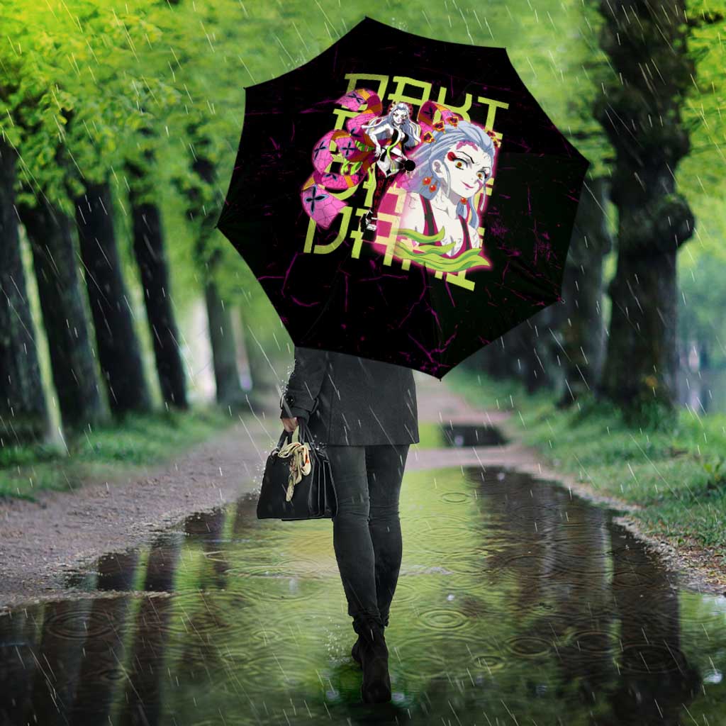 Daki Demon Slayer Theme Umbrella with Obi Sash Design and Neon Pink Green Graphic Elements - The Mazicc