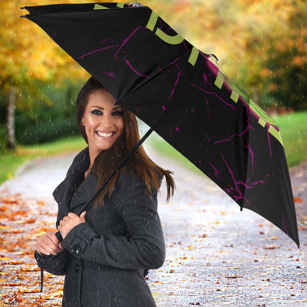 Daki Demon Slayer Theme Umbrella with Obi Sash Design and Neon Pink Green Graphic Elements - The Mazicc