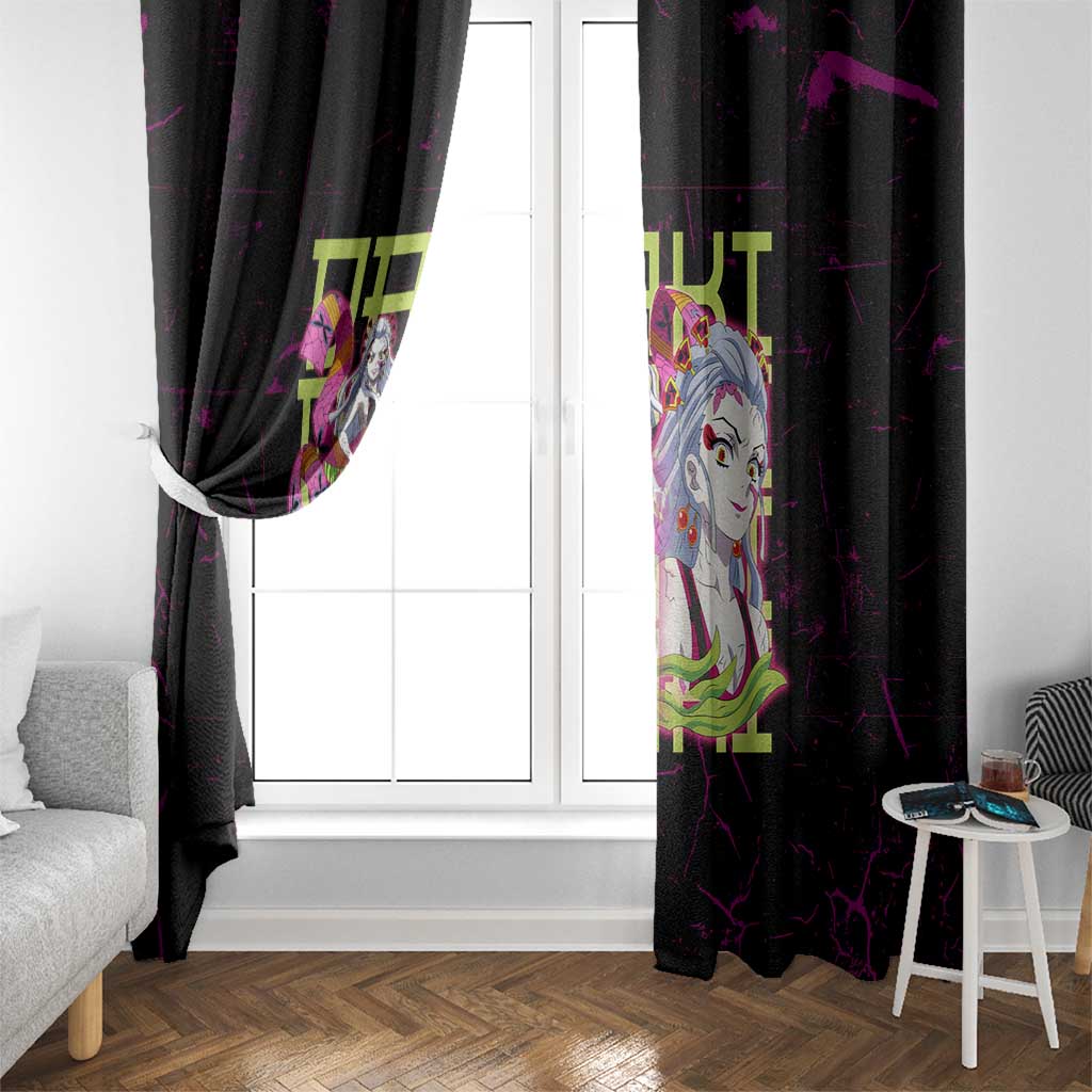 Daki Demon Slayer Theme Window Curtain with Obi Sash Design and Neon Pink Green Graphic Elements - The Mazicc