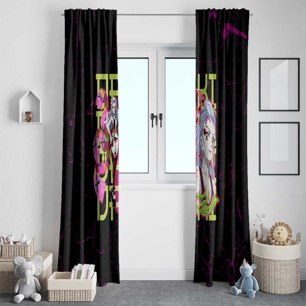Daki Demon Slayer Theme Window Curtain with Obi Sash Design and Neon Pink Green Graphic Elements - The Mazicc