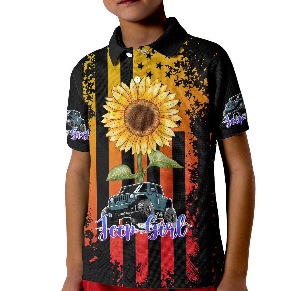 jeep-girl-kid-polo-shirt-sunflowers-mix-american-flag