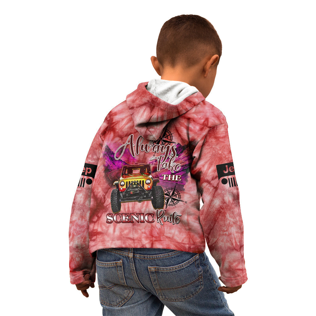 red-jeep-tie-dye-kid-hoodie-always-take-the-scenic-route