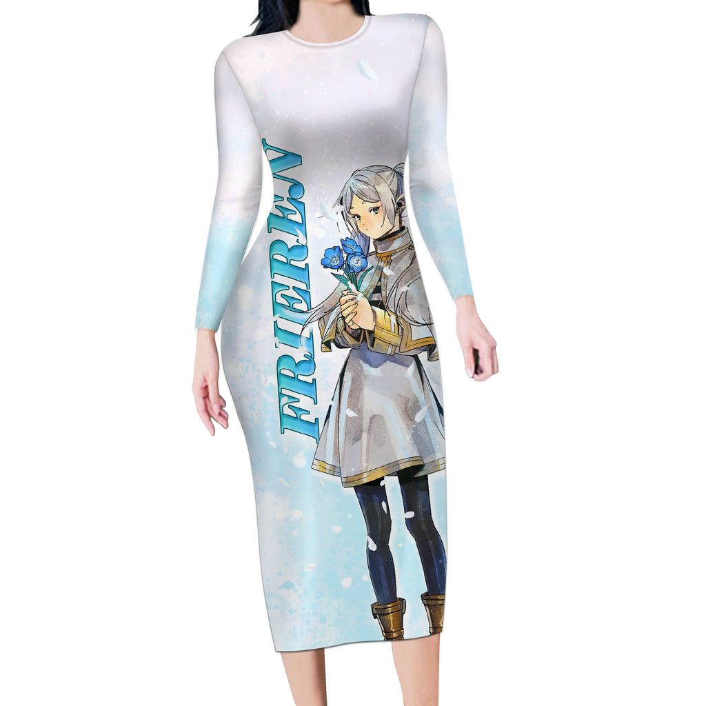 Frieren Anime Long Sleeve Bodycon Dress Flowers Field