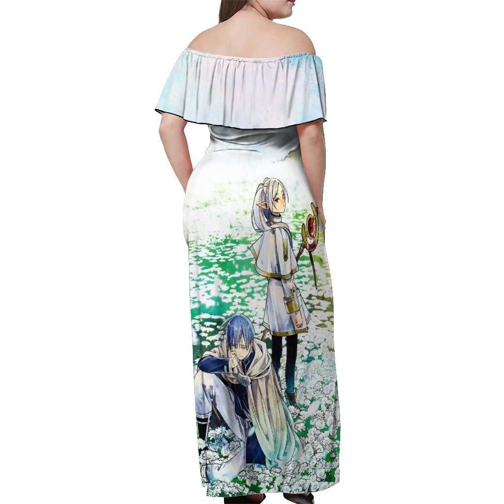 Frieren Anime Off Shoulder Maxi Dress Flowers Field