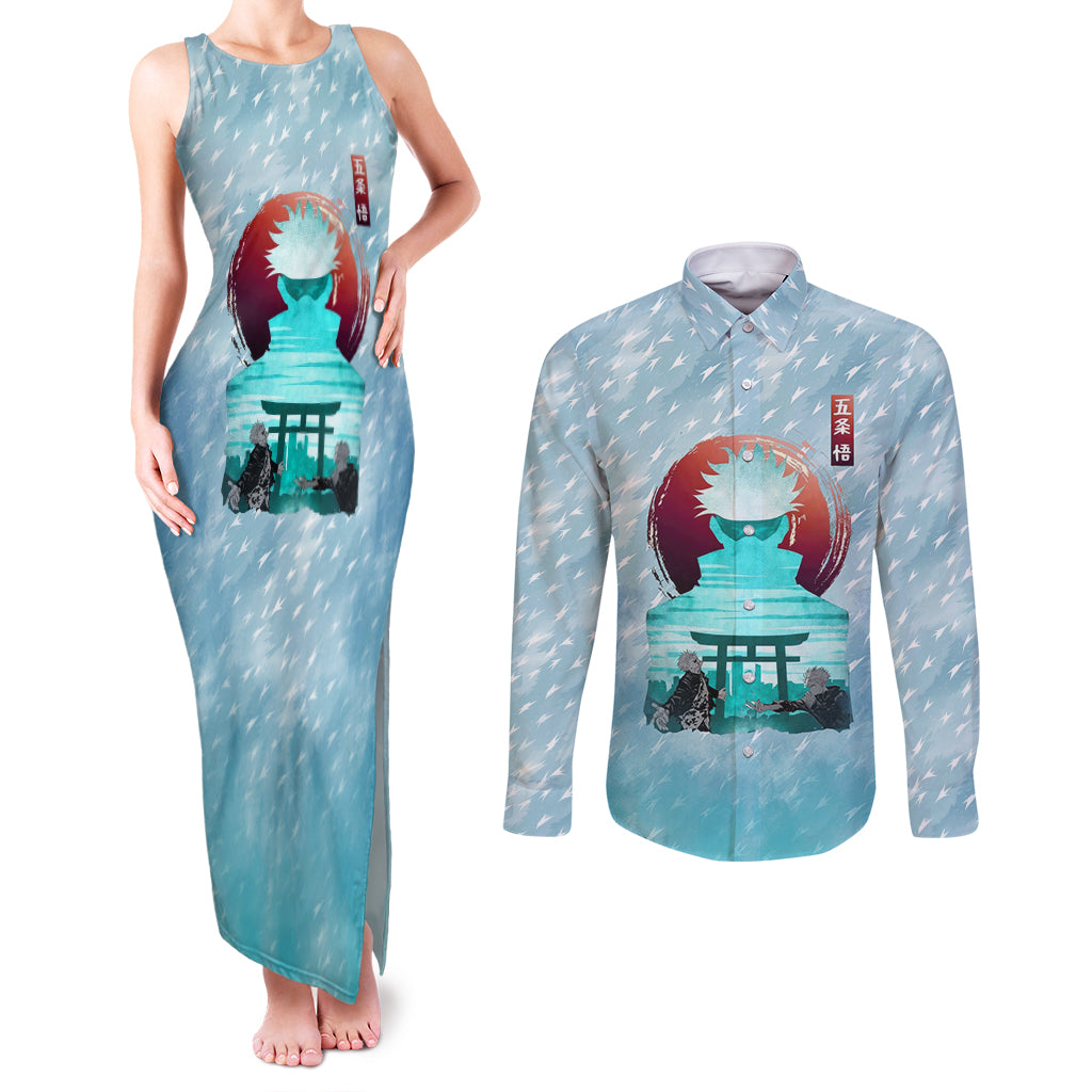 Jujutsu Kaisen Gojo Satoru Couples Matching Tank Maxi Dress and Long Sleeve Button Shirt Traditional Aesthetics
