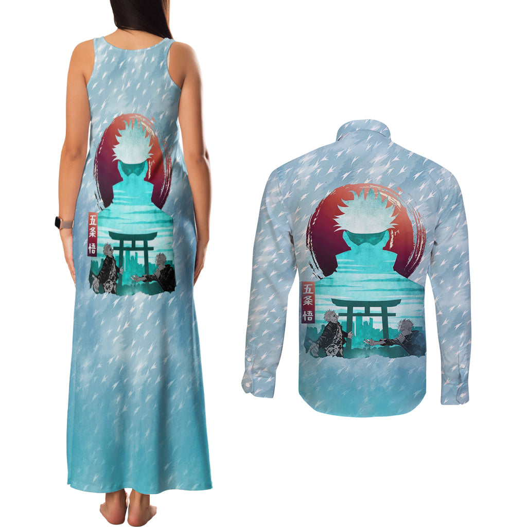 Jujutsu Kaisen Gojo Satoru Couples Matching Tank Maxi Dress and Long Sleeve Button Shirt Traditional Aesthetics