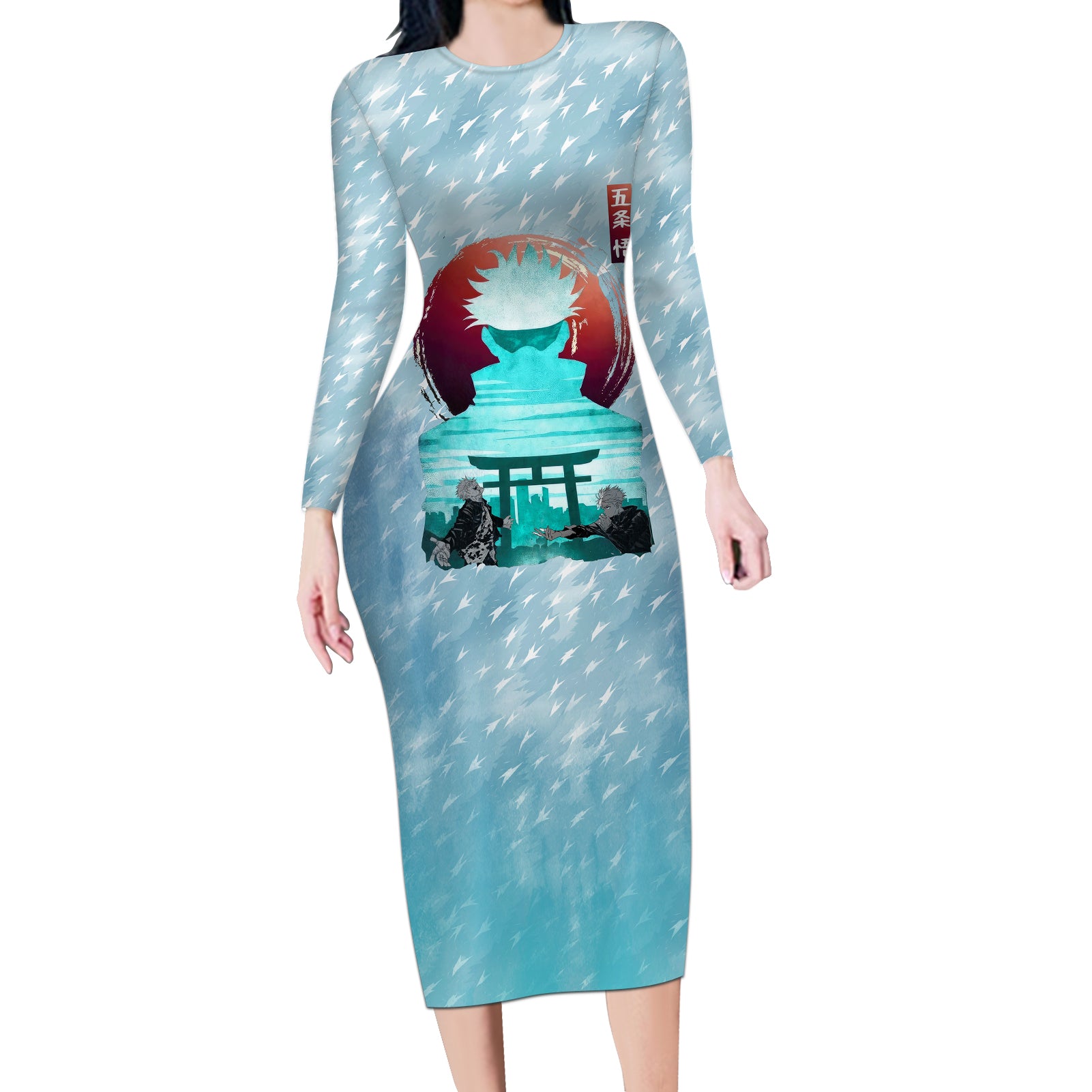 Jujutsu Kaisen Gojo Satoru Long Sleeve Bodycon Dress Traditional Aesthetics