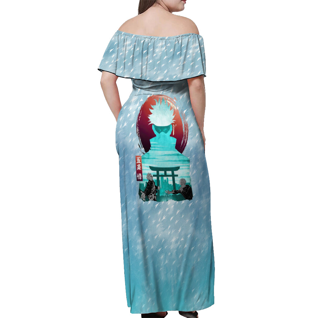 Jujutsu Kaisen Gojo Satoru Off Shoulder Maxi Dress Traditional Aesthetics