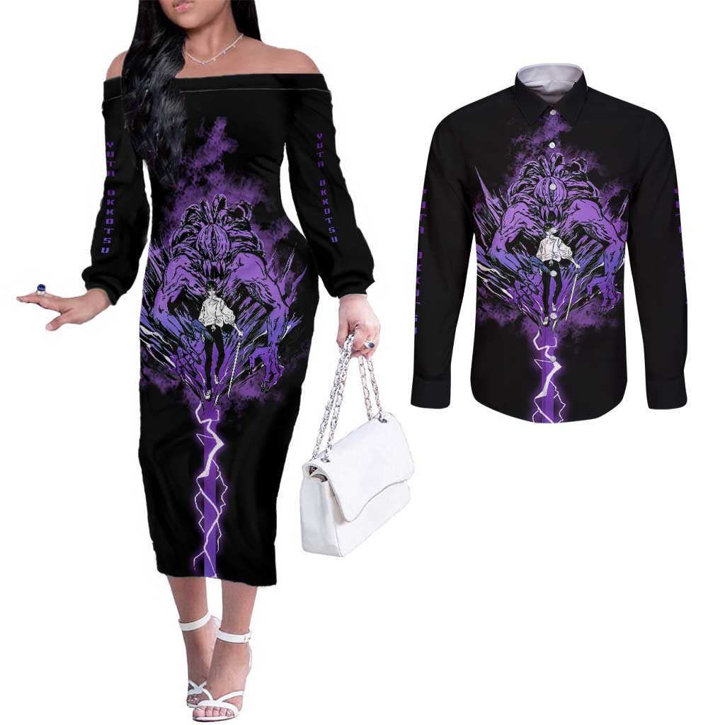Jujutsu Kaisen Anime Couples Matching Off The Shoulder Long Sleeve Dress and Long Sleeve Button Shirt Yuta Okkotsu & Rika TS07