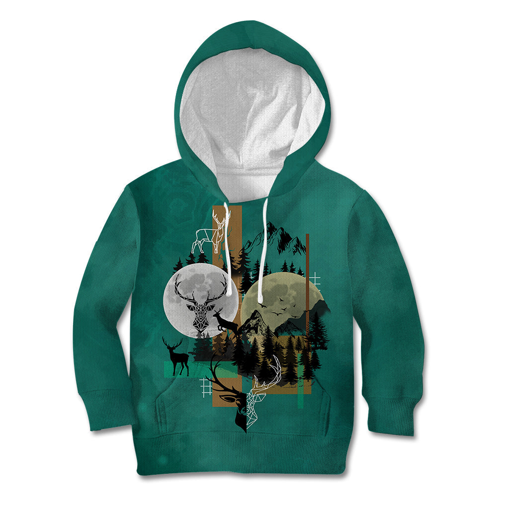 deer-hunting-kid-hoodie-forest-green-symmetrical-style