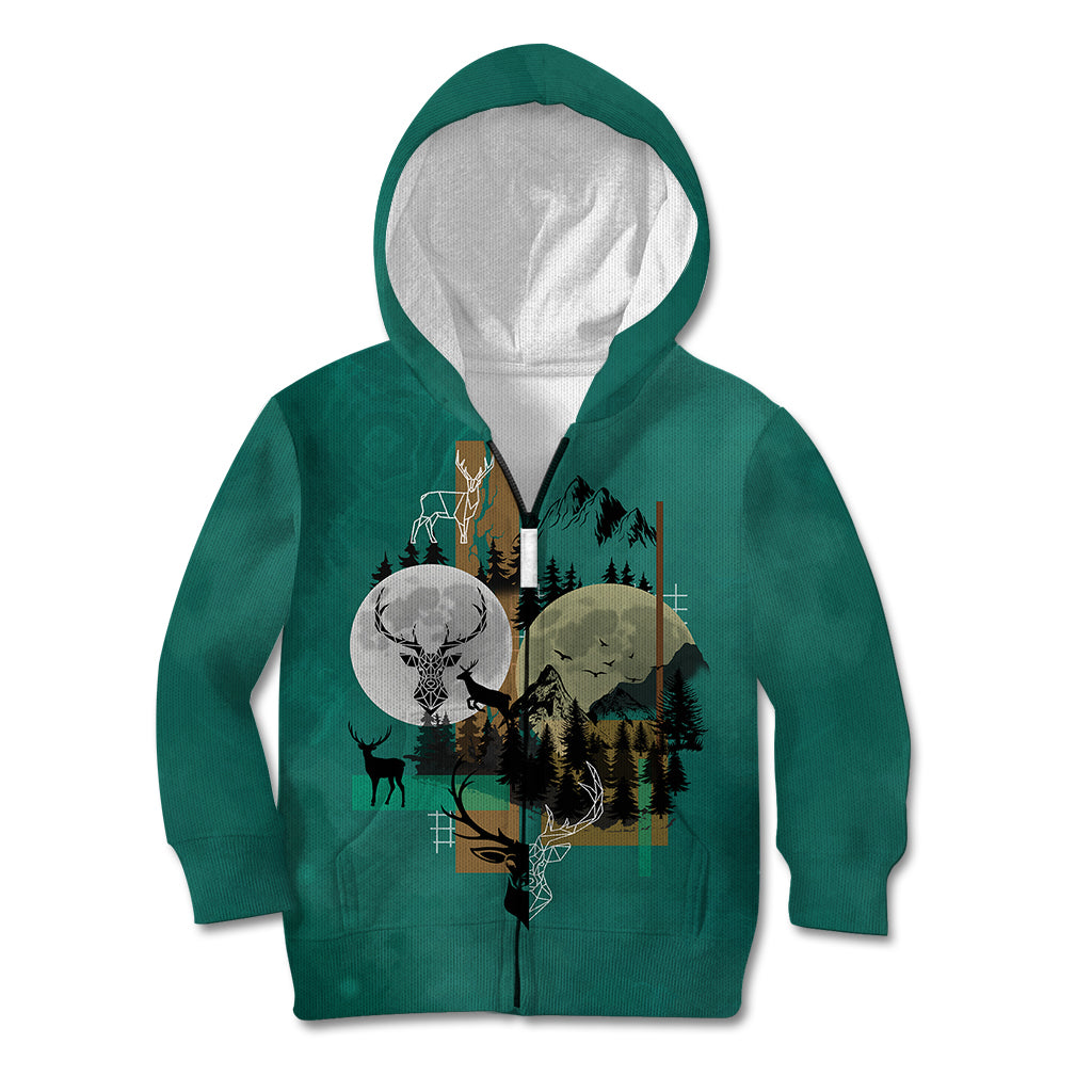 deer-hunting-kid-hoodie-forest-green-symmetrical-style