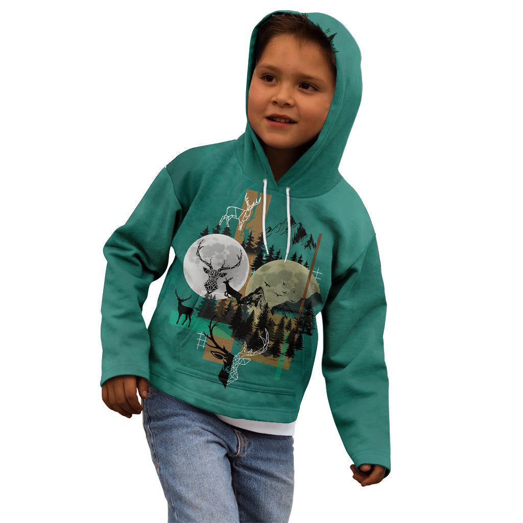 deer-hunting-kid-hoodie-forest-green-symmetrical-style