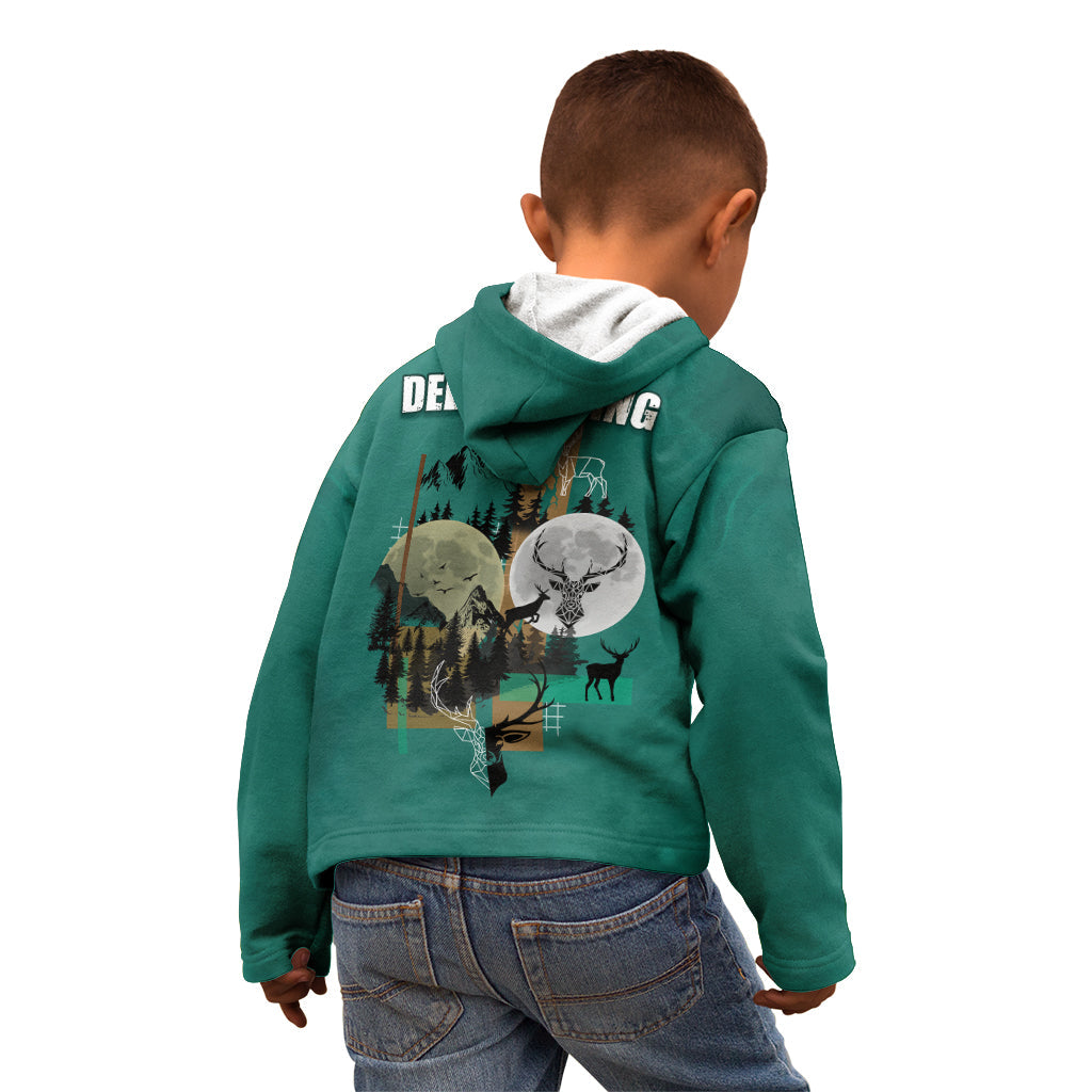 deer-hunting-kid-hoodie-forest-green-symmetrical-style