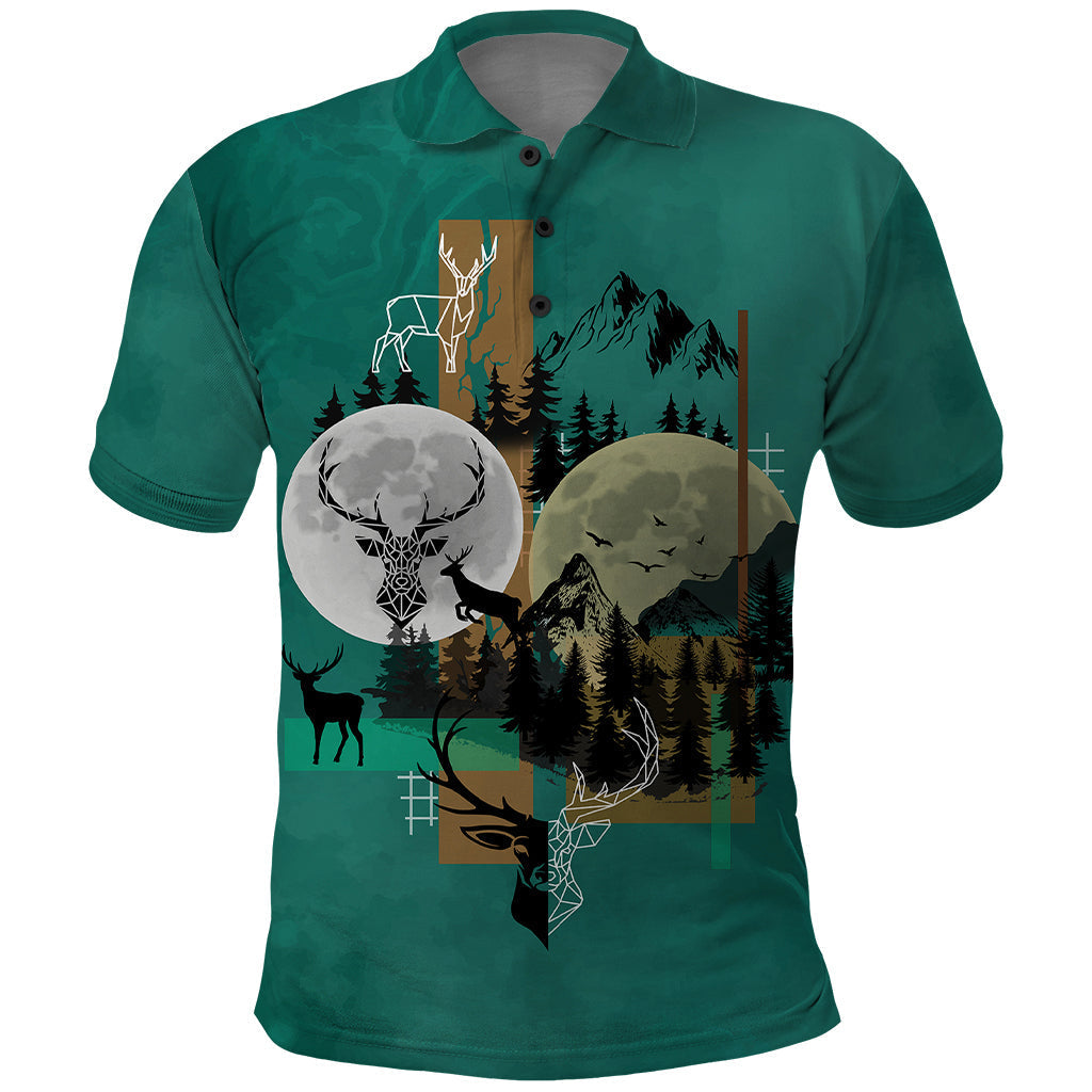 deer-hunting-polo-shirt-forest-green-symmetrical-style