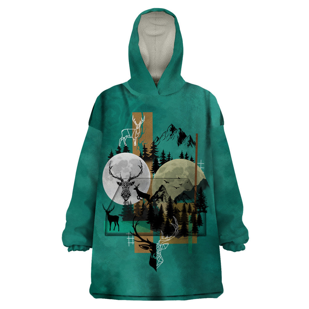 deer-hunting-wearable-blanket-hoodie-forest-green-symmetrical-style