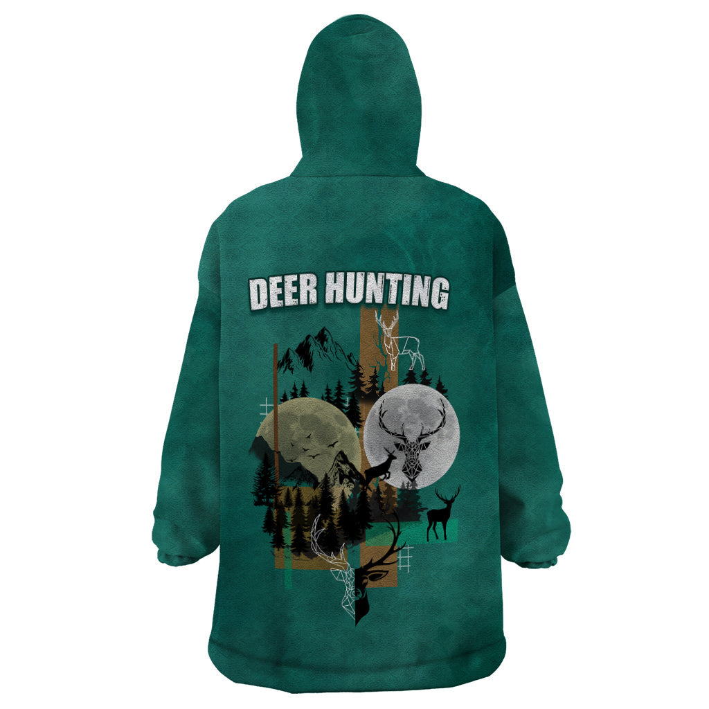 deer-hunting-wearable-blanket-hoodie-forest-green-symmetrical-style
