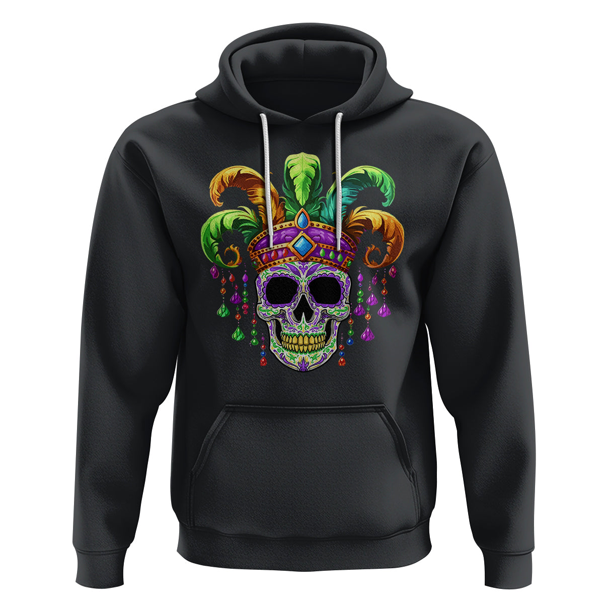 Mardi Gras Beads Sugar Skull Fat Tuesday New Orleans Hoodie
