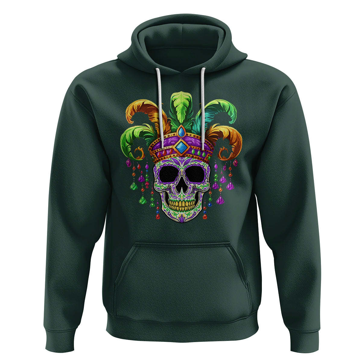 Mardi Gras Beads Sugar Skull Fat Tuesday New Orleans Hoodie