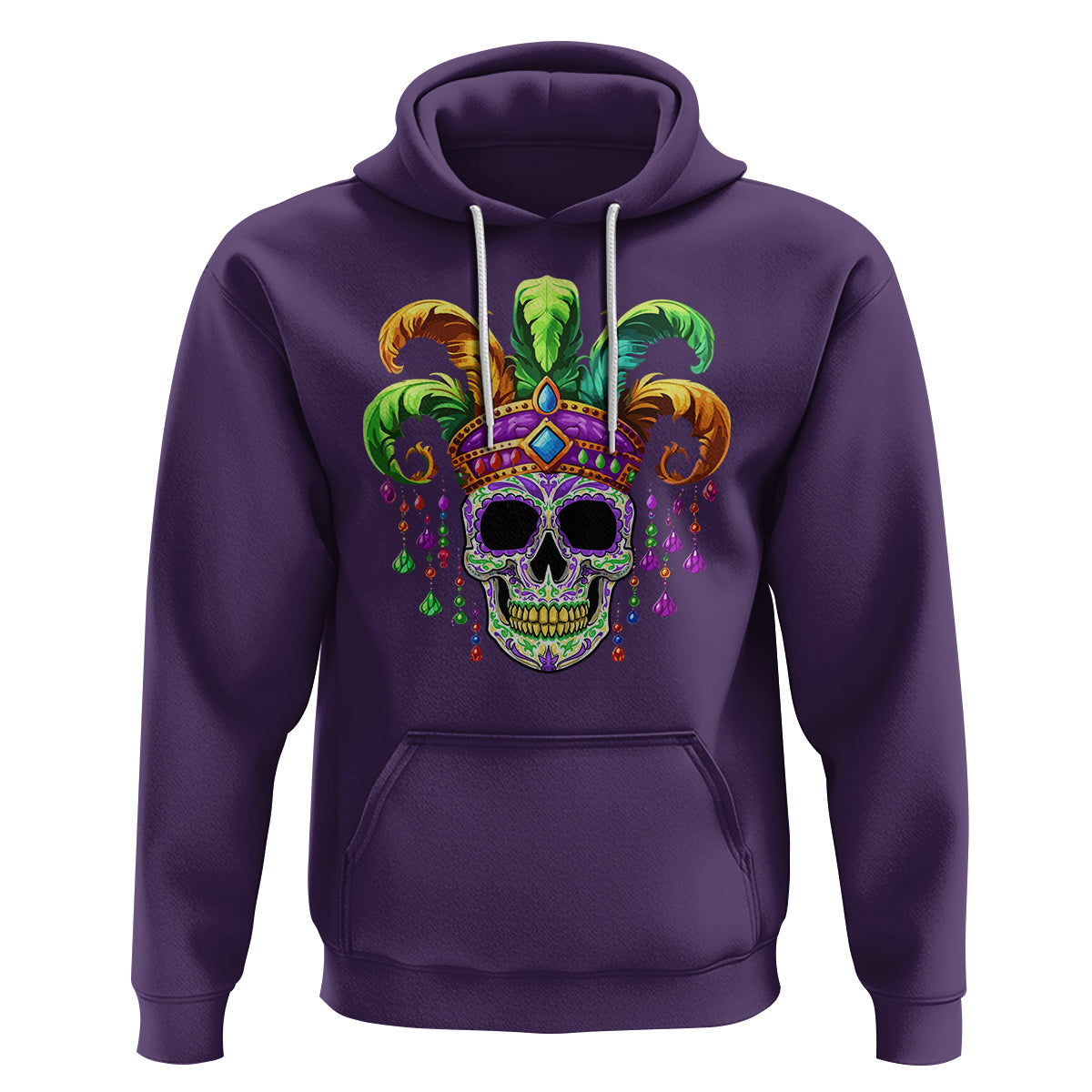 Mardi Gras Beads Sugar Skull Fat Tuesday New Orleans Hoodie