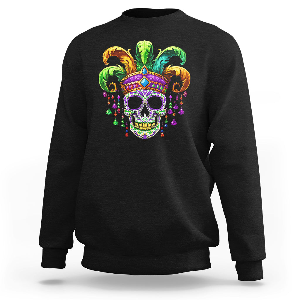 Mardi Gras Beads Sugar Skull Fat Tuesday New Orleans Sweatshirt