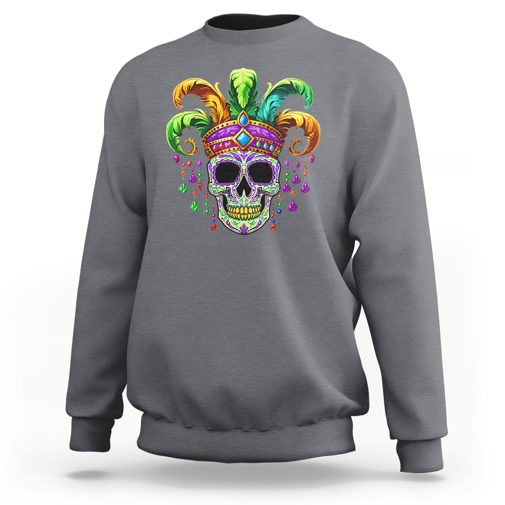 Mardi Gras Beads Sugar Skull Fat Tuesday New Orleans Sweatshirt