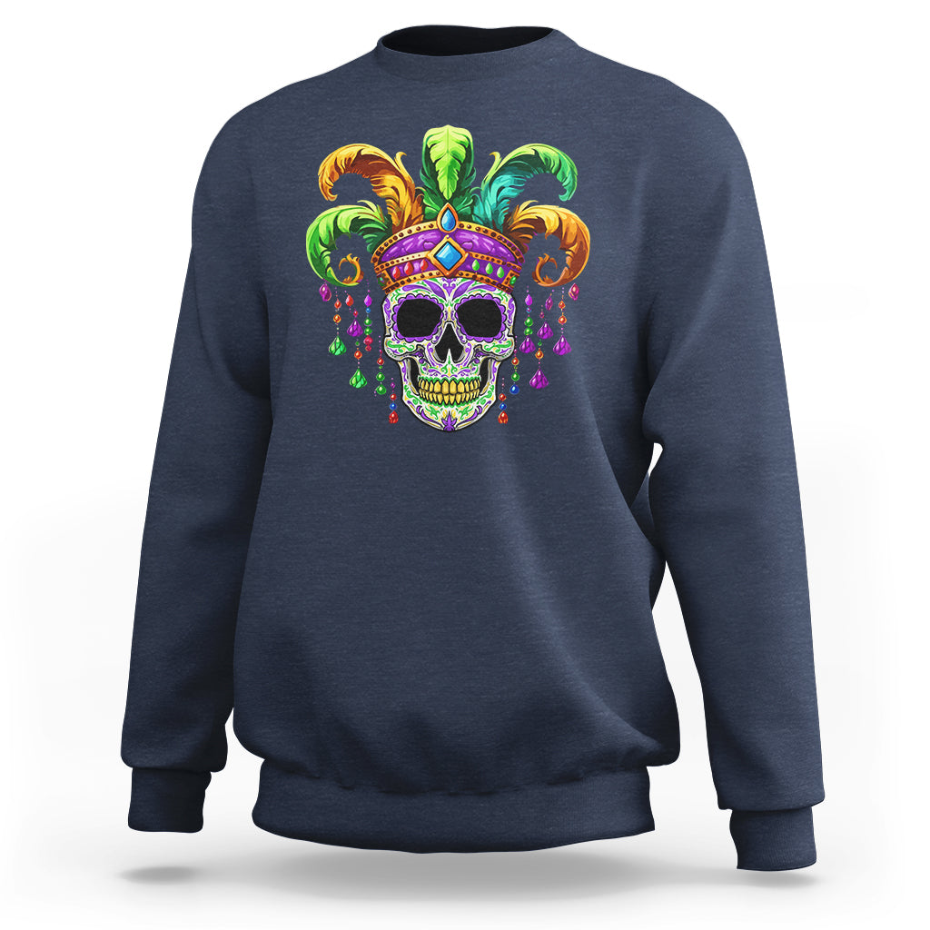 Mardi Gras Beads Sugar Skull Fat Tuesday New Orleans Sweatshirt
