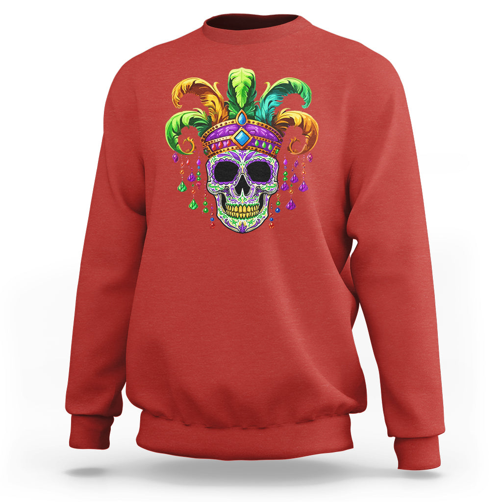 Mardi Gras Beads Sugar Skull Fat Tuesday New Orleans Sweatshirt