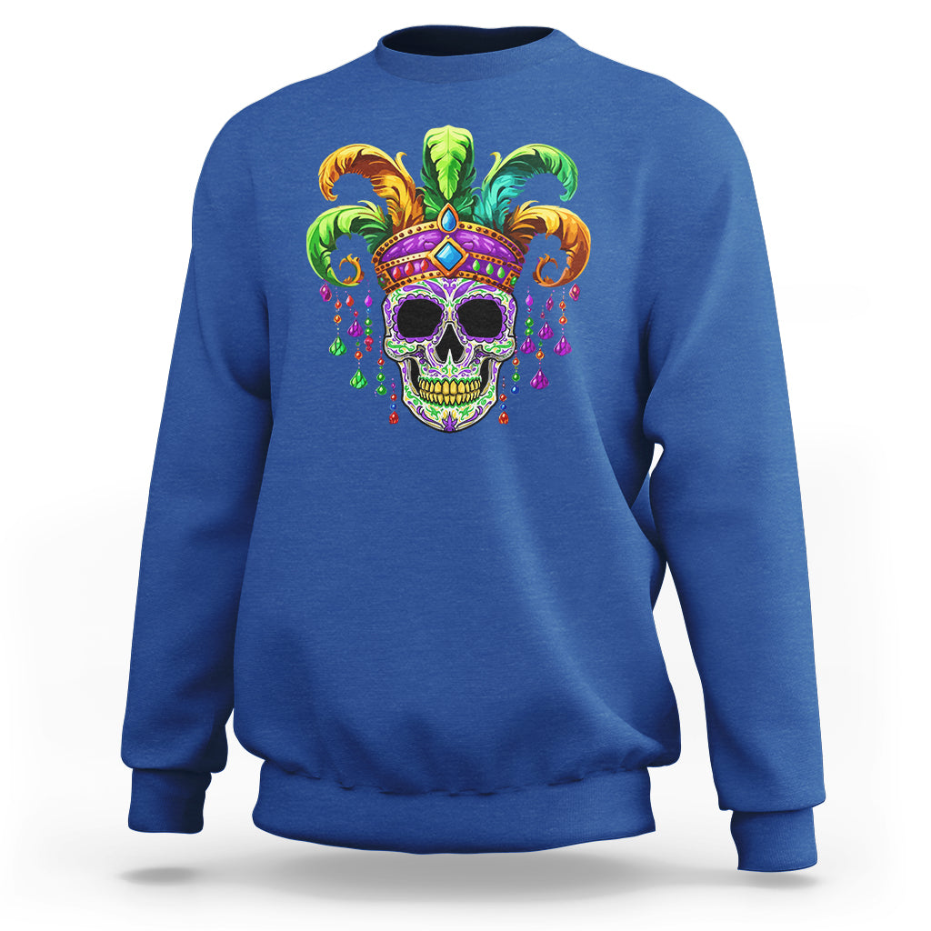 Mardi Gras Beads Sugar Skull Fat Tuesday New Orleans Sweatshirt