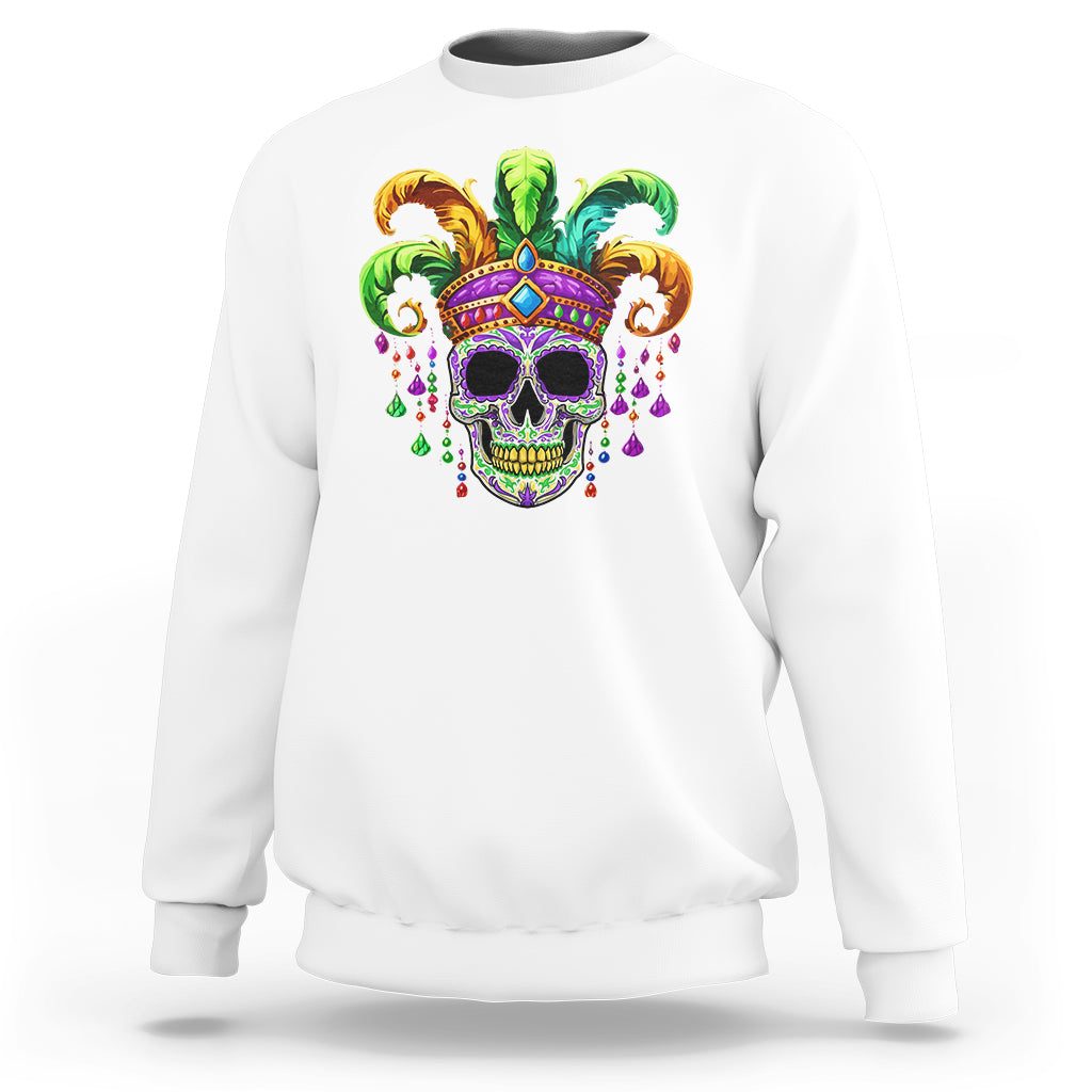 Mardi Gras Beads Sugar Skull Fat Tuesday New Orleans Sweatshirt
