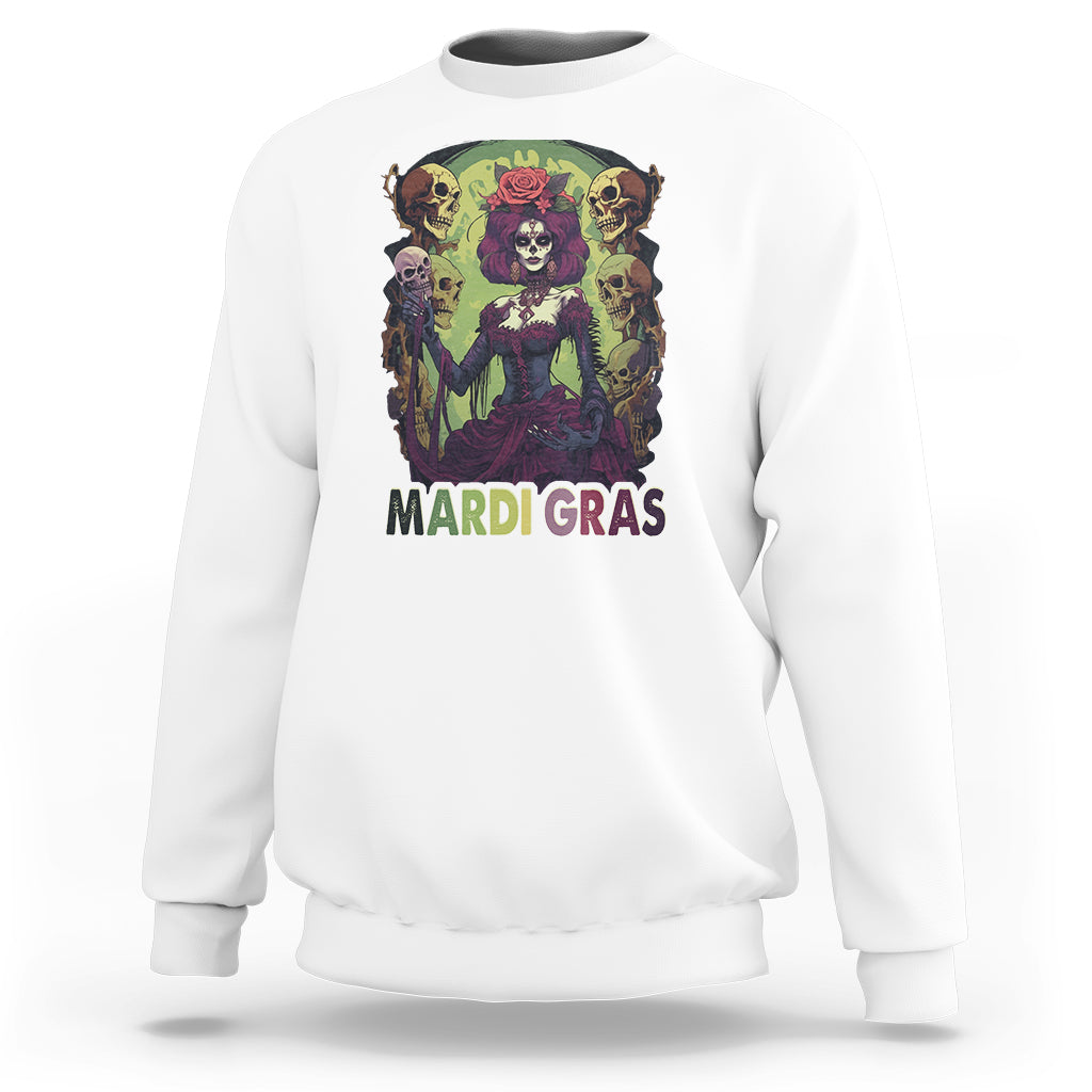 Mardi Gras Sweatshirt Voodoo Queen Skeleton Witch Creepy Skull